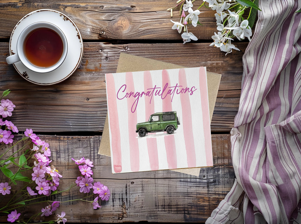 Large Land Rover 90 Striped Congratulations New Baby Card