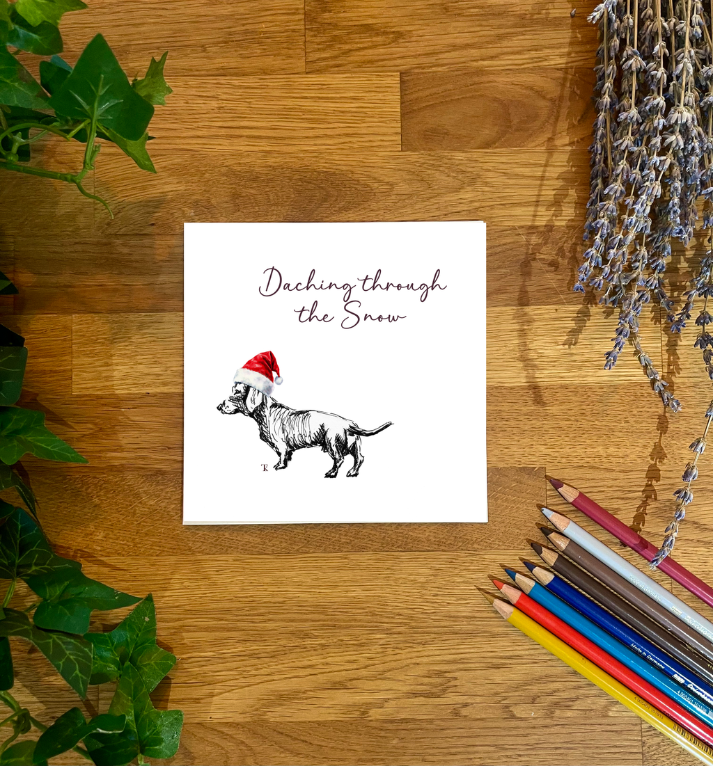 Dashing Through the Snow Dachshund Christmas Card