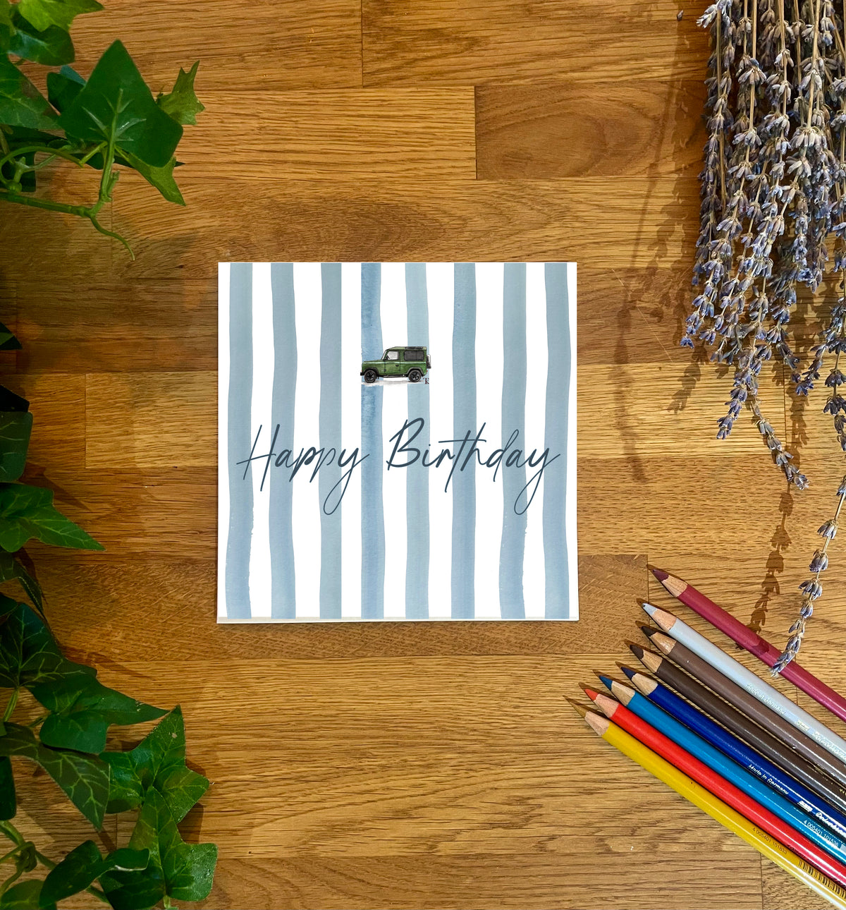 Small Land Rover 90 Striped Birthday Card