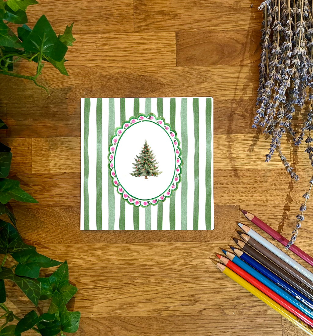 Christmas Tree Green Stripes Christmas Card