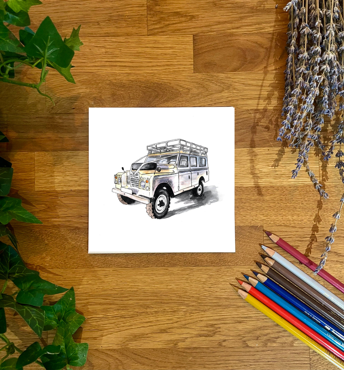 White Land Rover Defender Blank Card