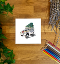 White Land Rover Defender with Christmas Tree Christmas Card