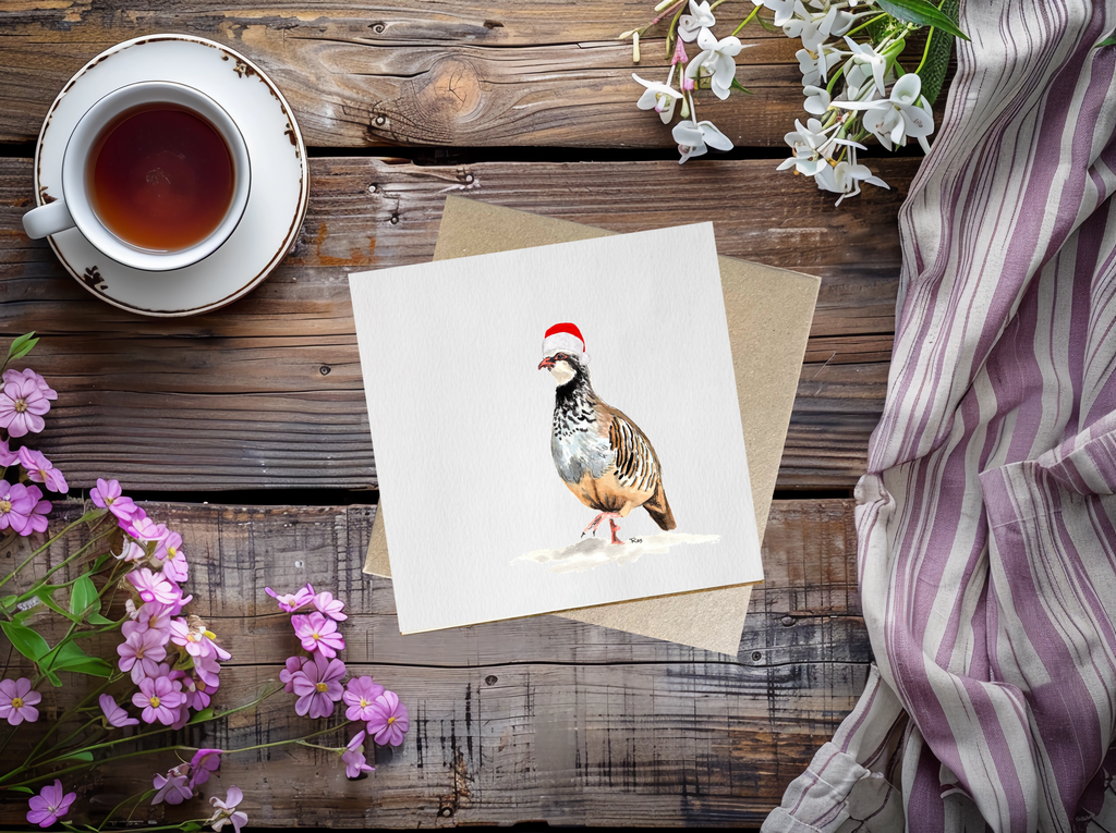 Partridge II in Santa Hat Christmas Card