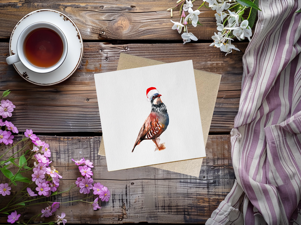 Partridge I in Santa Hat Christmas Card