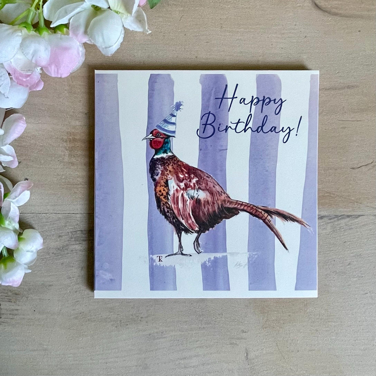 Pheasant Birthday Card: Colourful Stripes, Personalised Options Available