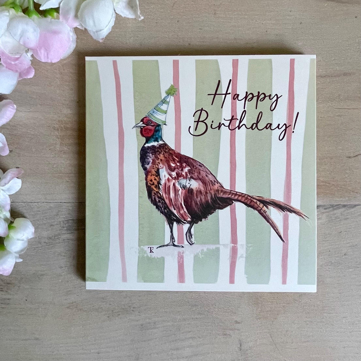 Pheasant Birthday Card: Colourful Stripes, Personalised Options Available