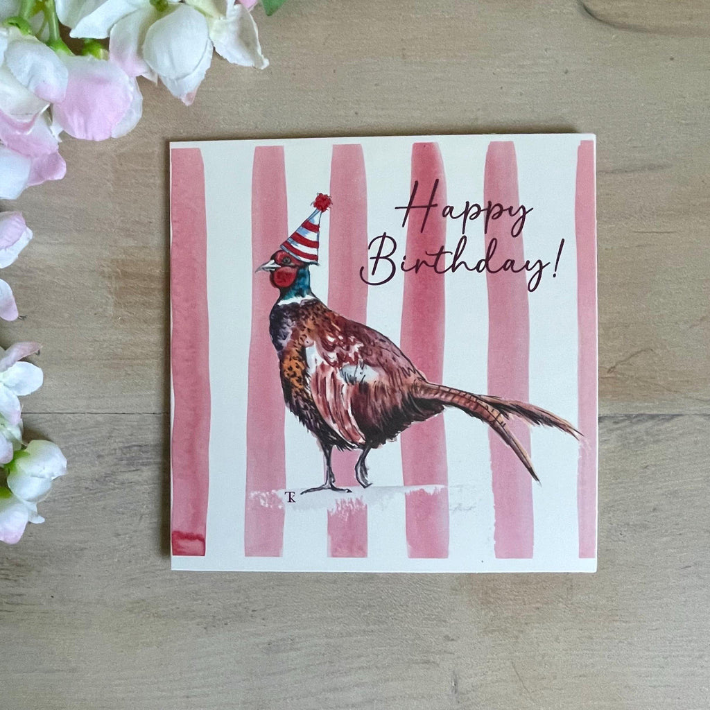 Pheasant Birthday Card: Colourful Stripes, Personalised Options Available
