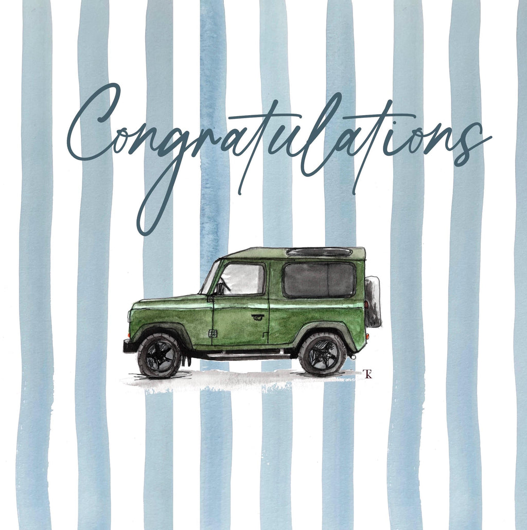 Green Defender with Blue/Pink Stripes Congratulations Card