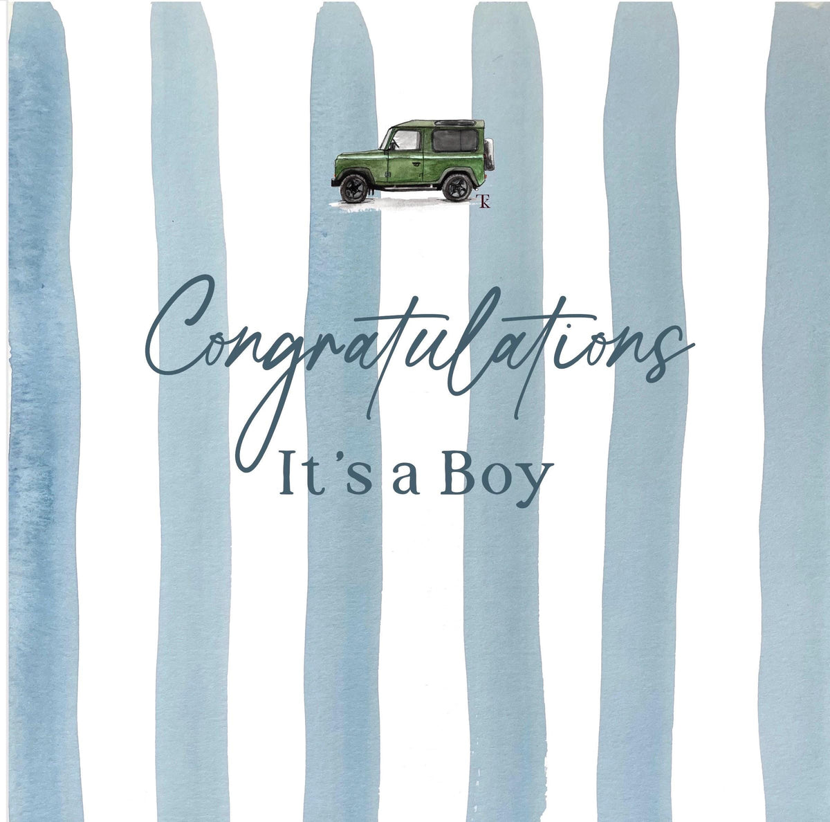 Small Land Rover 90 Striped Congratulations New Baby Card