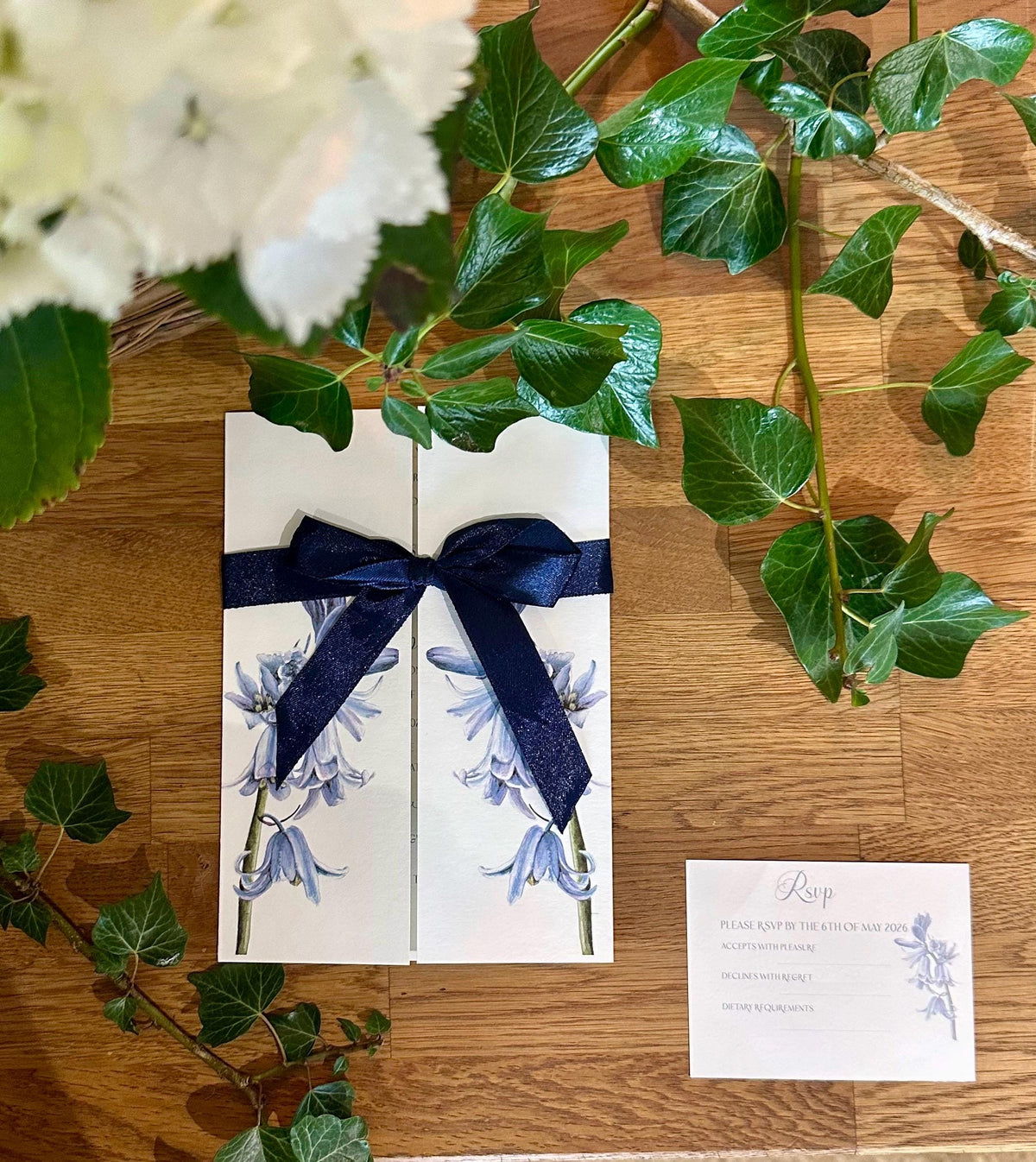 SAMPLE INVITATION Hand Painted Blue Hyacinth Gatefold Wedding Invitation Suite | Luxury Floral Stationery