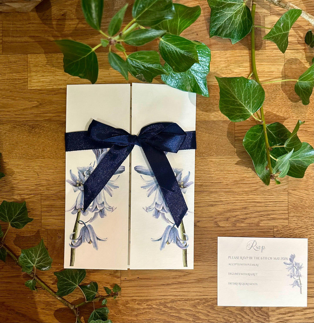SAMPLE INVITATION Hand Painted Blue Hyacinth Gatefold Wedding Invitation Suite | Luxury Floral Stationery